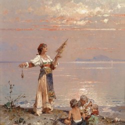 A woman working while her children play